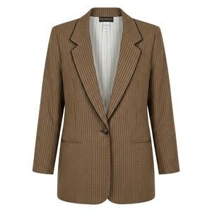 Vintage Requirements Made in USA Brown Houndstooth Lined Jacket Women Size 8